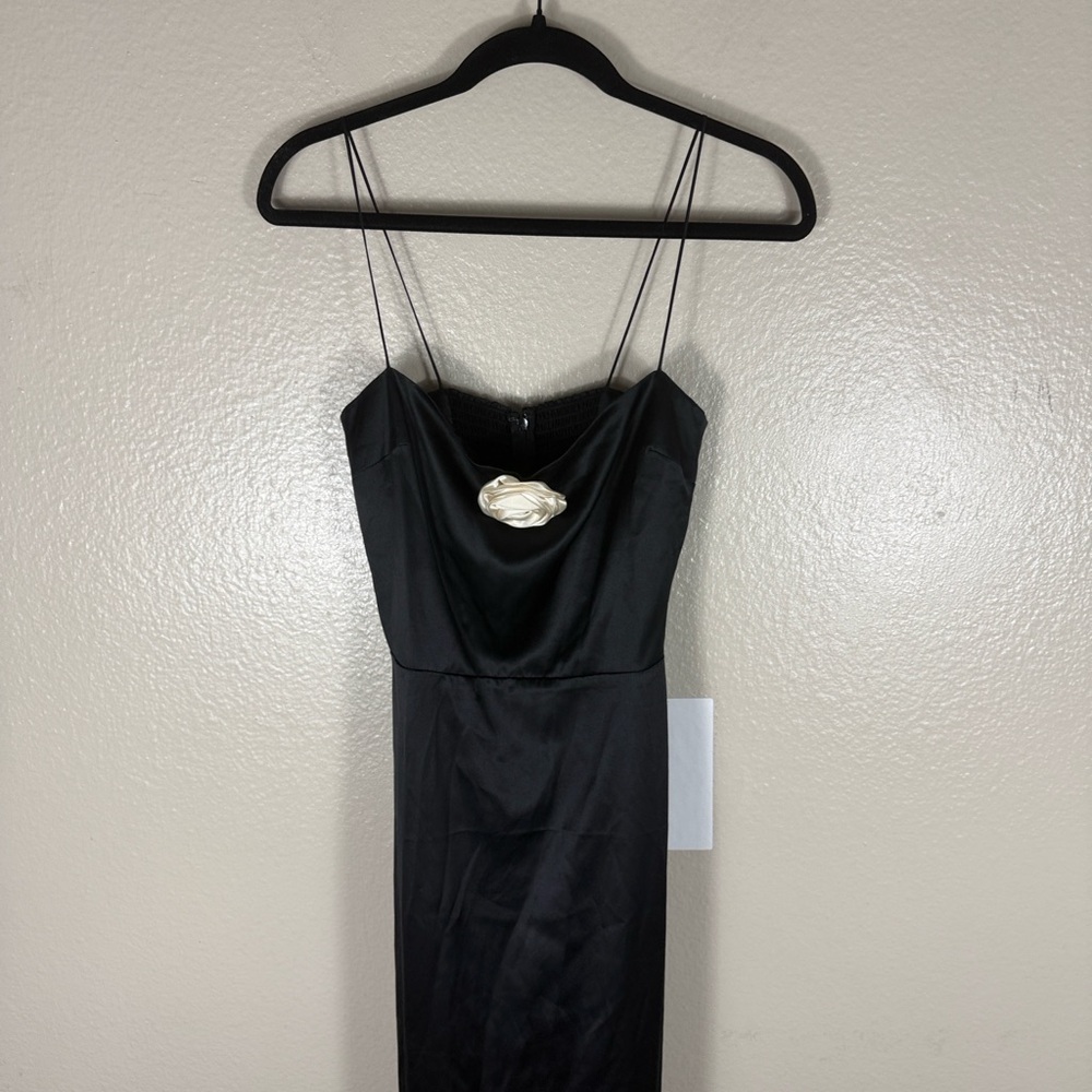 Reformation Frankie Silk Dress in Black White Rosette - Picture 7 of 13